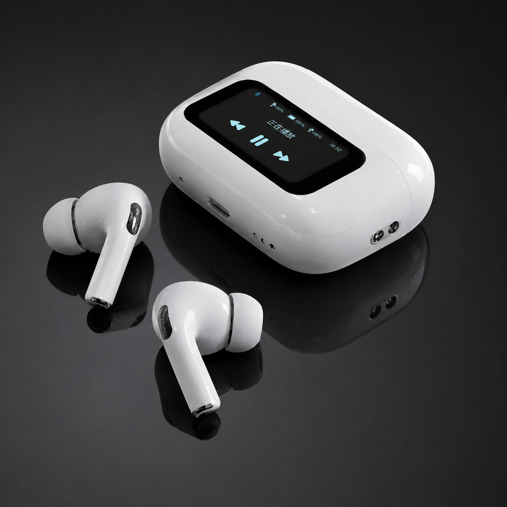 AUROX Smart Display ANC Wireless Earbuds | HD Touch Screen Case | ENC + ANC | Bluetooth 5.4 | Premium Sound