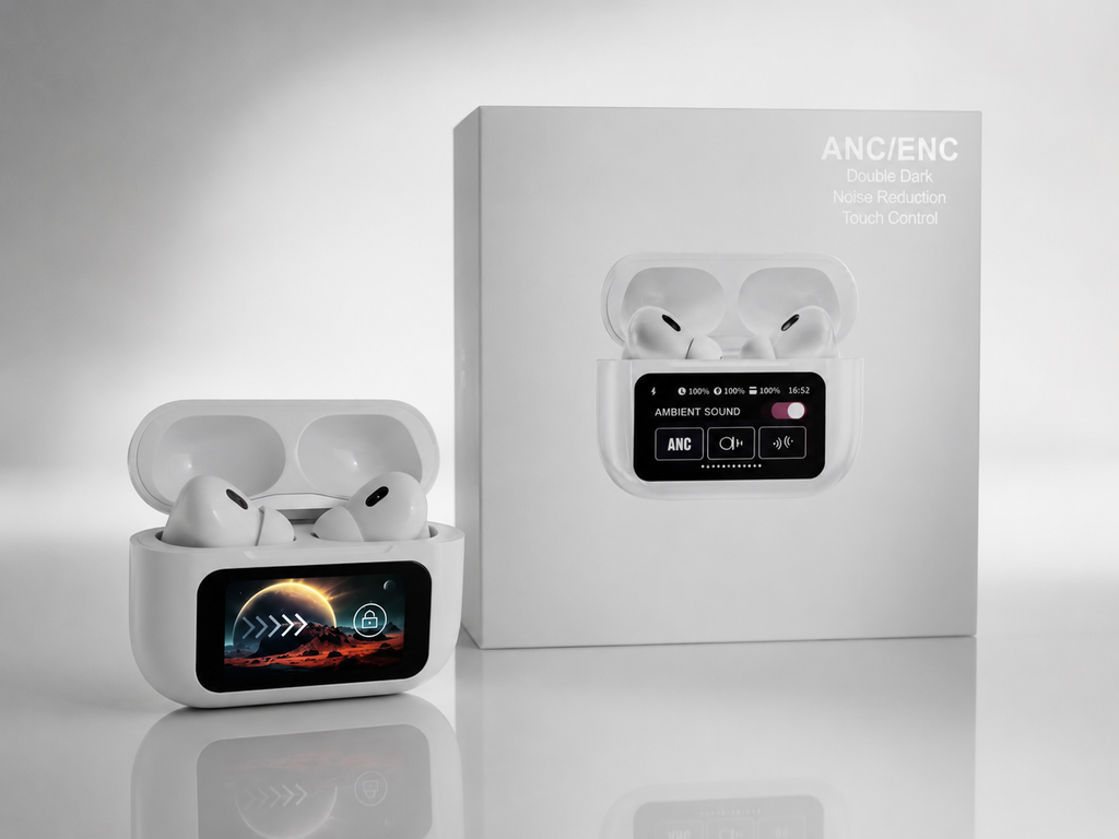 AUROX Smart Display ANC Wireless Earbuds | HD Touch Screen Case | ENC + ANC | Bluetooth 5.4 | Premium Sound