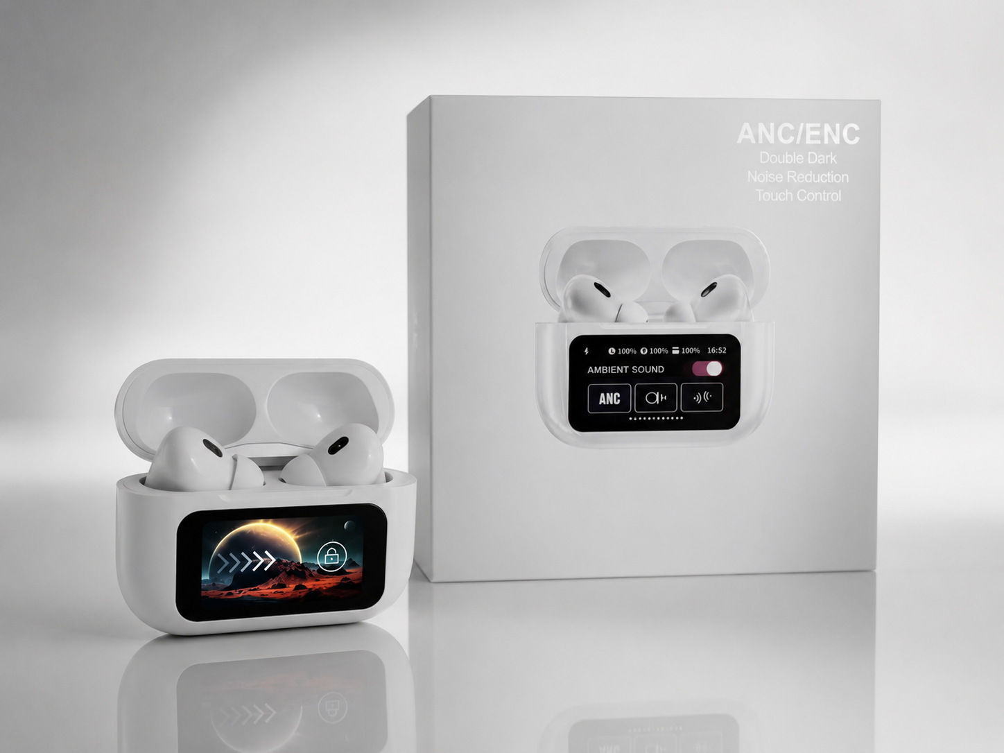 AUROX Smart Display ANC Wireless Earbuds | HD Touch Screen Case | ENC + ANC | Bluetooth 5.4 | Premium Sound